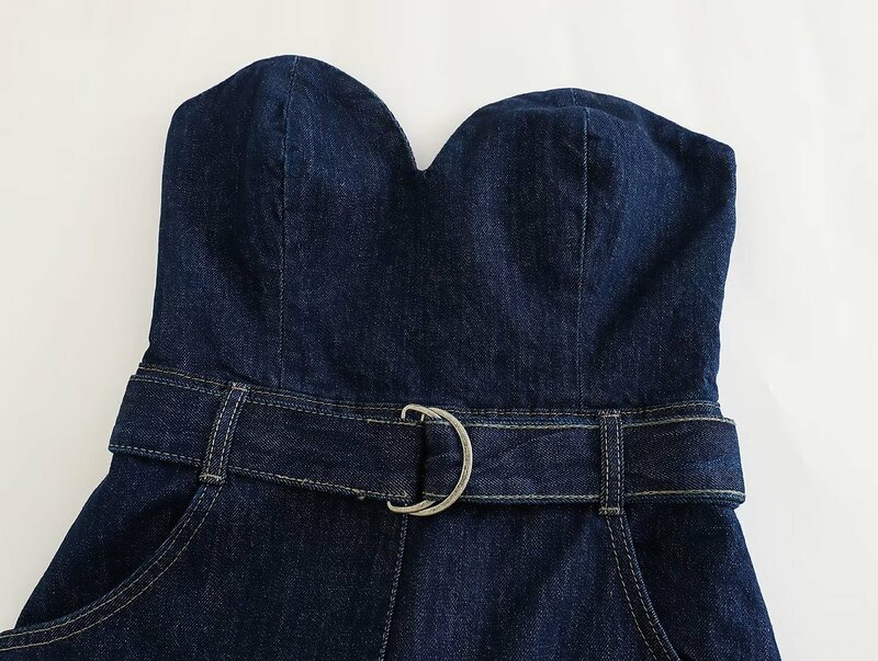 Macacão jeans apertado com pescoço e coração feminino, estilo peito, novo, verão, 2553069 407, 2024