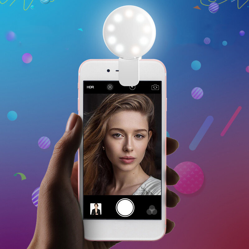 Compact Mini Selfie Ring Light, portátil Clip-on, todas as idades, Three Stop Dimming, todas as ocasiões