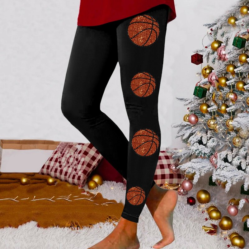 Leggings For Women Comfortable Workout Out Trousers Christmas Pattern Printing Color Block Pants Soft Stretchy Leggings