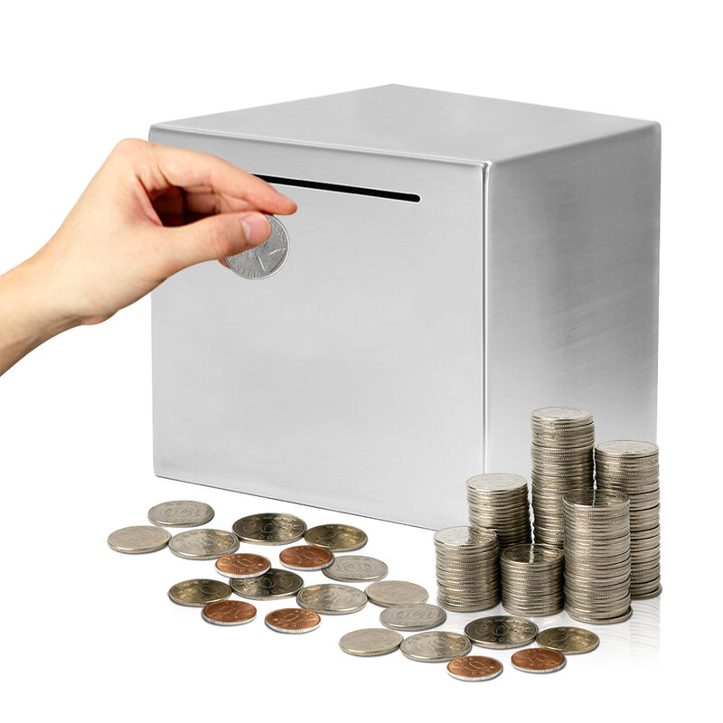 Aço inoxidável Desktop Coin Piggy Bank, Safe Saving Hard Gift, Só pode economizar papel-moeda, Home Decor, Deposit Box, Amante para adultos