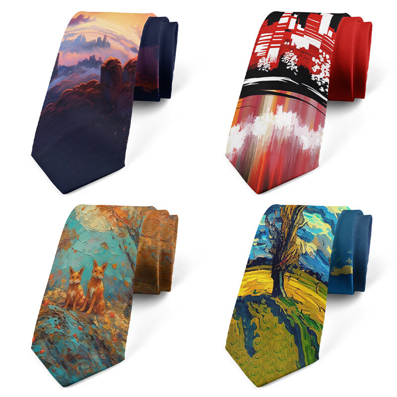 Harajuku fashion unisex tie classic oil painting 3D printing high-quality novel tie personalized dating wedding party tie