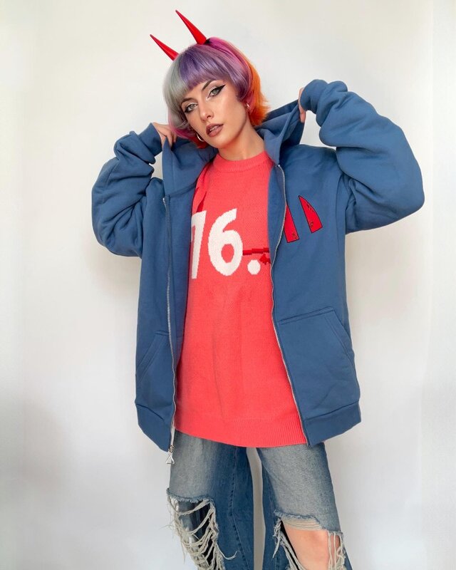 Hoodie ritsleting atas Harajuku Y2K Hip hop gambar Anime pakaian mode pakaian jalanan Sweatshirt ukuran besar atasan Gothic Pria Wanita