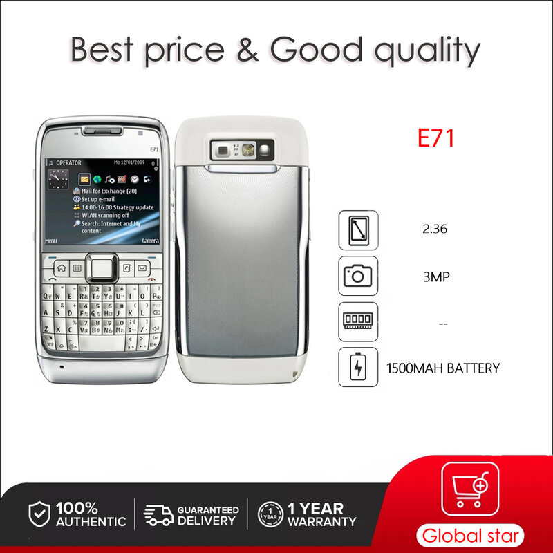 정품 언락 E71 블루투스 와이파이 확성기 전화, 러시아어 아랍어 히브리어 키보드, Finland 제조, 무료 배송
