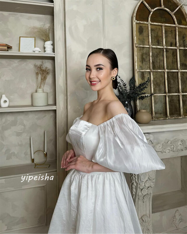 Prom Dress Evening Saudi Arabia Jersey Draped Pleat Ruched Valentine's Day A-line Off-the-shoulder Bespoke Occasion Gown