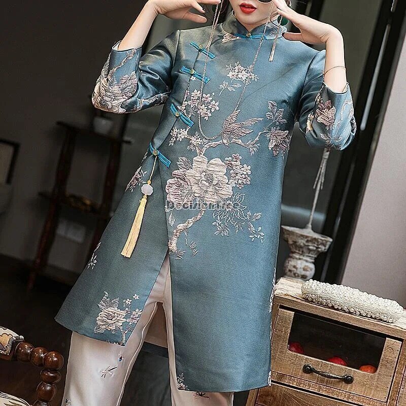Nieuwe Chinese Traditionele Kostuums Dames Chinese Han Pak Gemodificeerde Windjack Dames Vintage Tang Pak Blazer