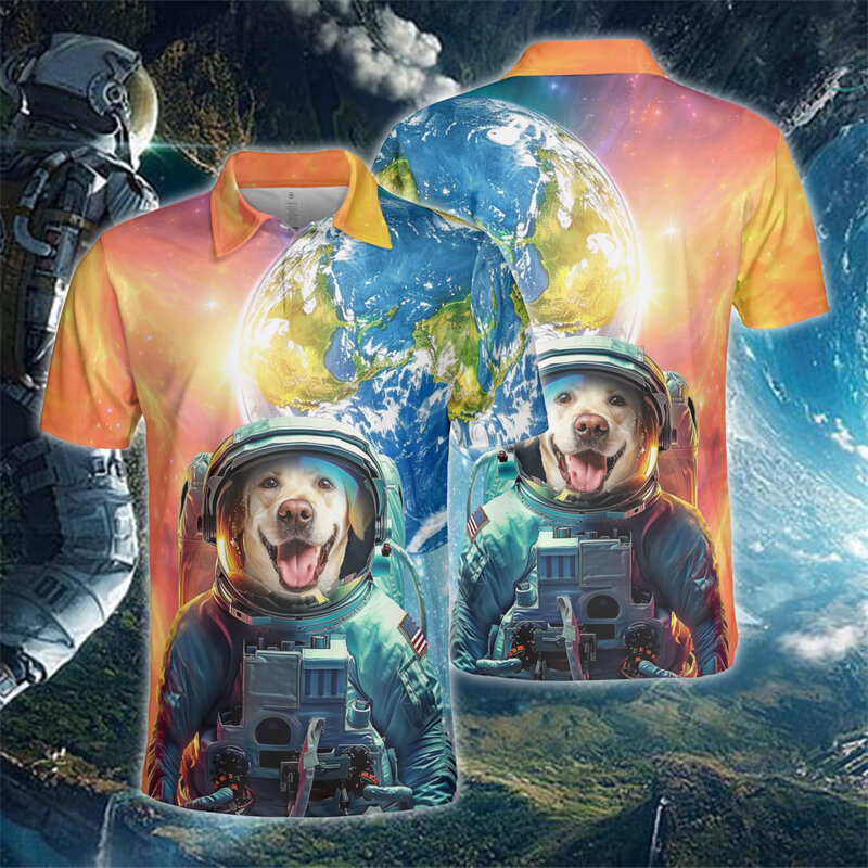 Polo gráfico de astronauta Husky divertido para hombres, ropa de la tierra Beagle, manga corta, Harajuku, diseño de moda, camisetas Y2K