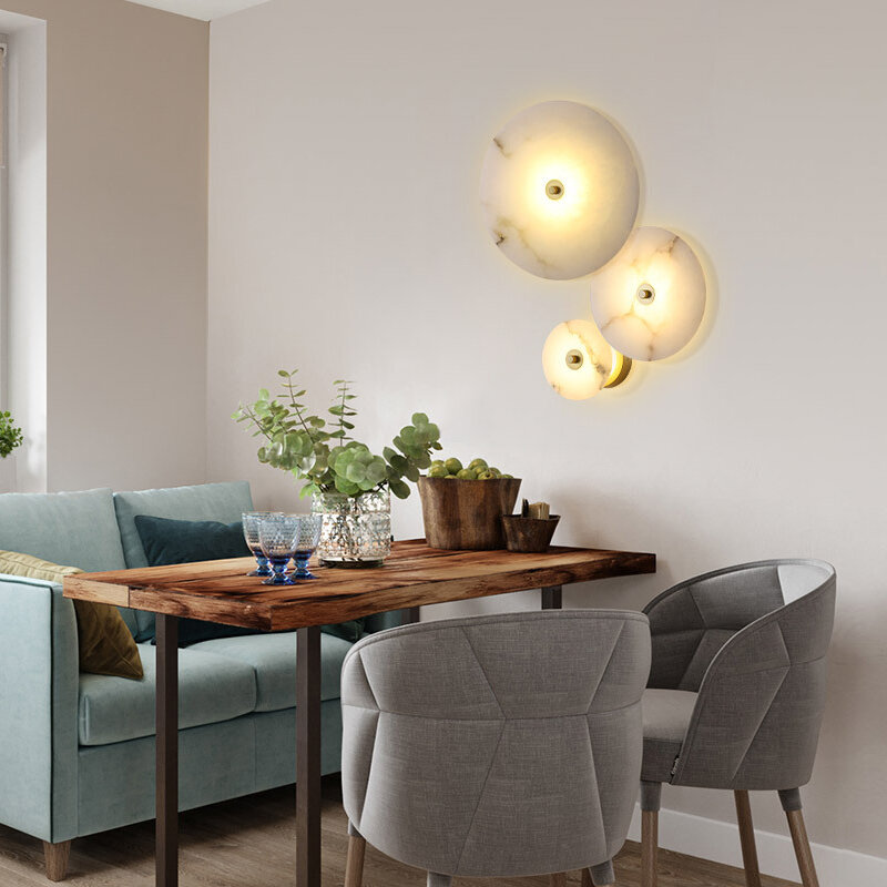 Retro Light Luxury Marble LED Wall Lamp Simple Bedroom Living Room Lighting New Round Decorative Corridor Marble Wall Lamp