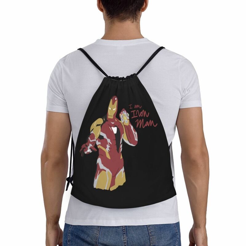 Mochila personalizada de Iron Man para hombre y mujer, bolso de compras portátil con cordón, para gimnasio y Deporte