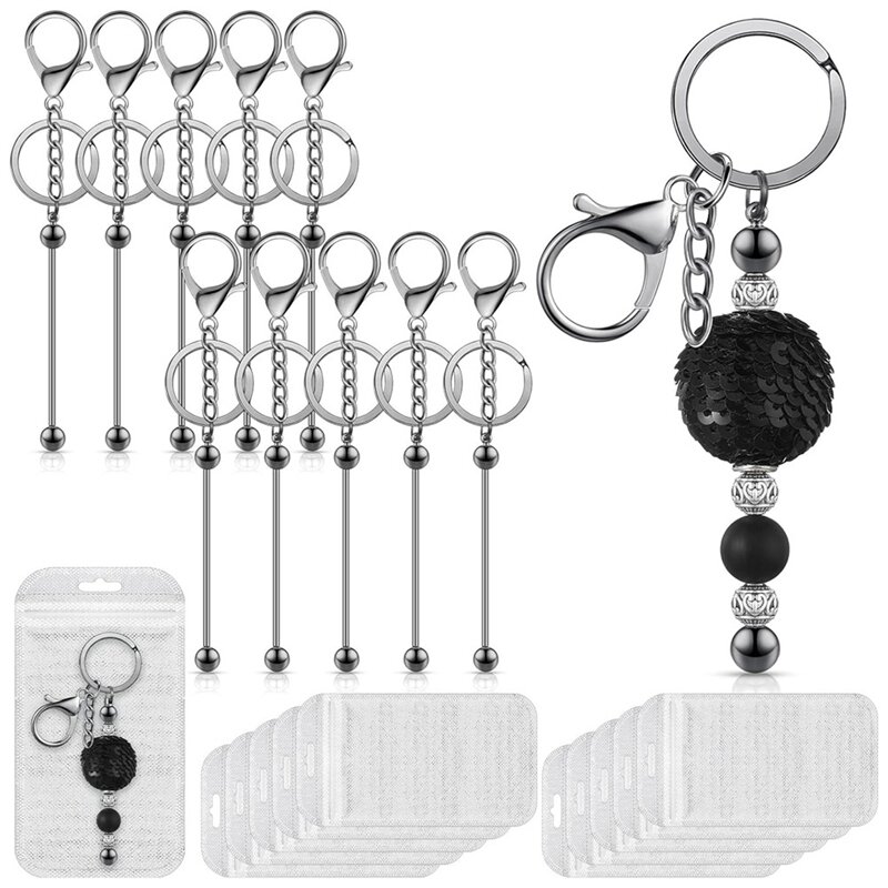 Beadable Keychains Bars Kit DIY Keychains Bars Set For Beads Including 10 Beadable Keychain Bars 10 Resealable Pouch