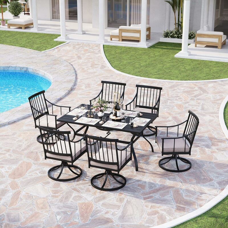 Outdoor Metal Dining Chairs with Cushion, 300lbs Black Heavy Duty Weatherproof Chairs for Patio, Deck, Yard