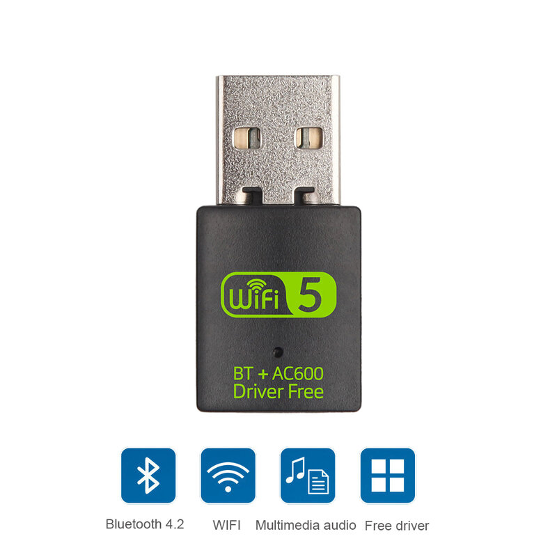 محول USB متوافق مع البلوتوث ، 600Mbps ، سائق مجاني ، BT واي فاي USB دونغل ، محول LAN إيثرنت ثنائي النطاق ، بطاقة شبكة USB