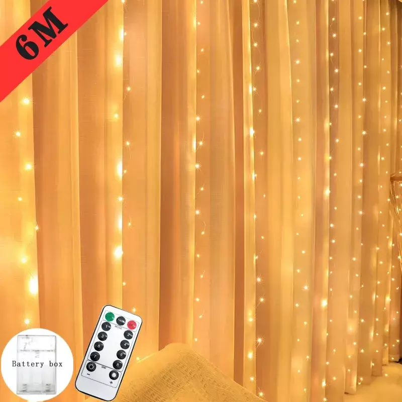 Guirnalda de luces Led para decoración del hogar, cuerda de luz de cuento de hadas de 6M, 8 modos, caja de batería, Control remoto, boda, navidad