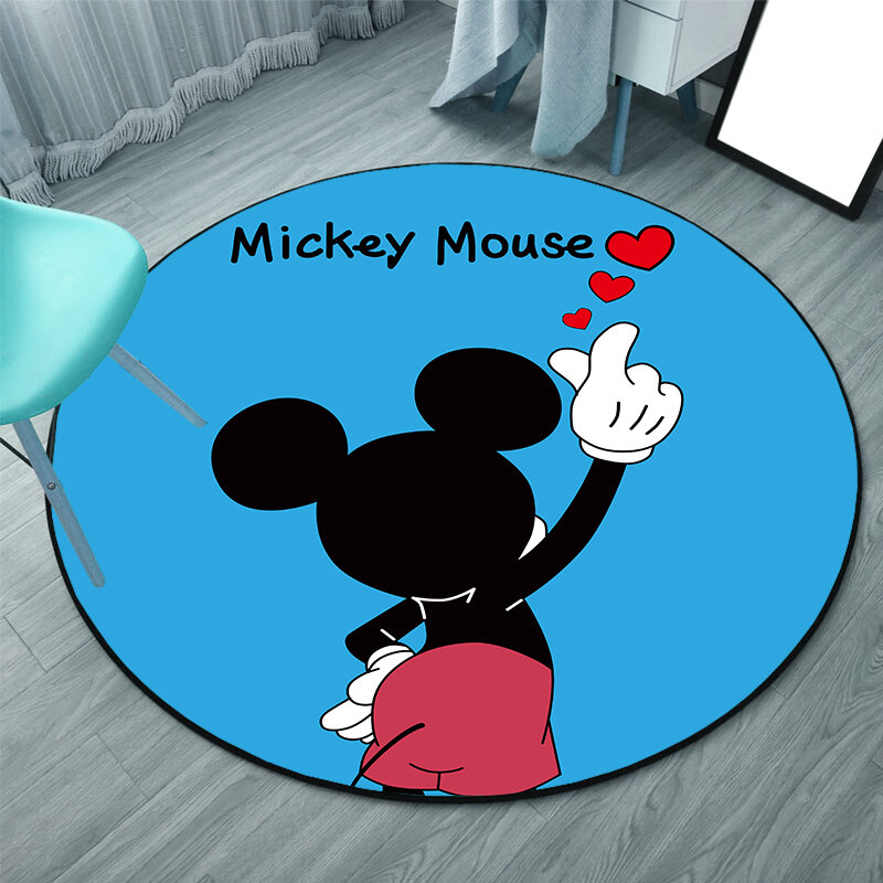 120Cm Kartun Mickey Karpet Bulat untuk Kamar Anak-anak Karpet Area untuk Anak-anak Lantai Non-slip Tikar Ruang Tamu Dekorasi Rumah