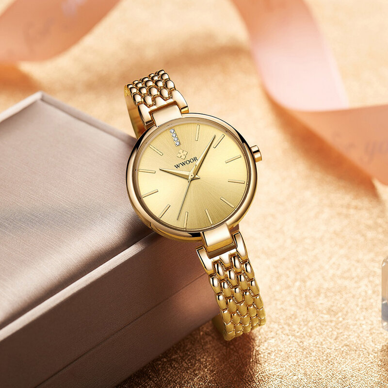 WWOOR-Reloj de pulsera con diamantes para mujer, accesorio de marca superior, de moda, informal, elegante, de cuarzo, femenino
