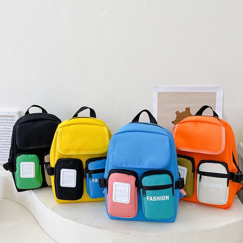 Children's Backpack 2022 New Contrast Color Letter Printed Boys Girls School Bag Childlike Cute Kindergarten Kids Nylon Backpack