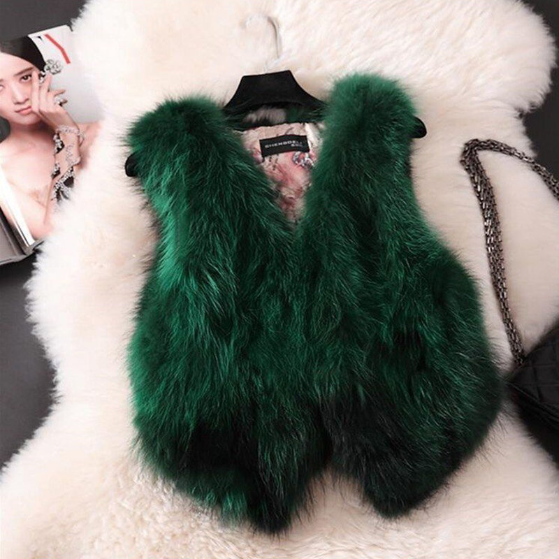 Autumn and winter new fur vest women's short raccoon fur vest vest slim fashion real fur