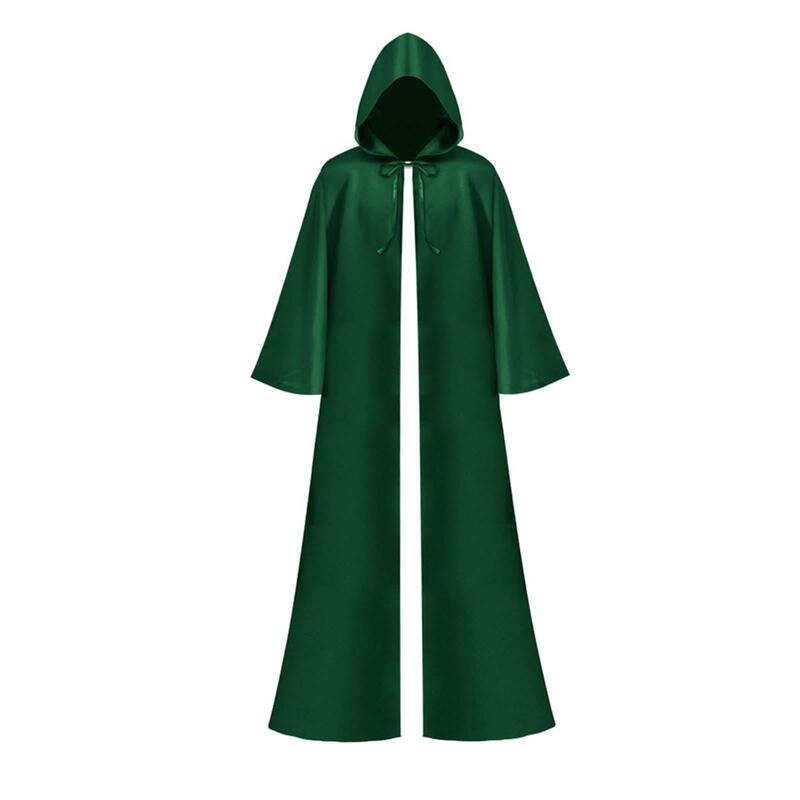 Halloween Hooded Cloak Cosplay Cape Full Length Witch Costume Long Hooded Cloak Robe for Vintage Gathering Carnival