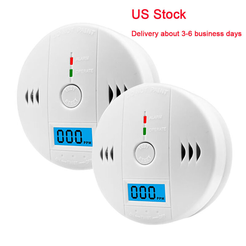 2 Pack CO Detector, Carbon Monoxide Gas Detection Alarm LCD Digital Display