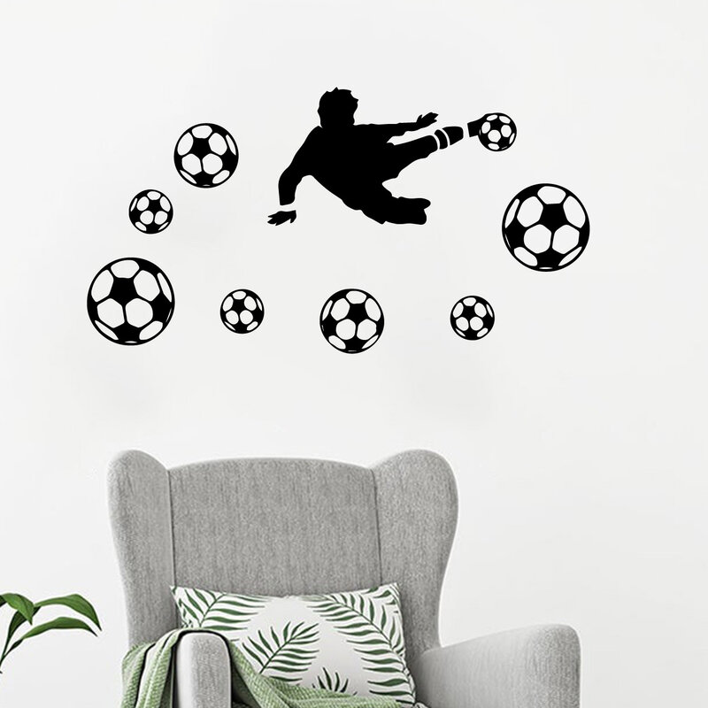 Adesivo de parede de futebol ou futebol para crianças, decoração de vinil, decalques murais removíveis, decoração de quarto para meninos, novo, 1 pc