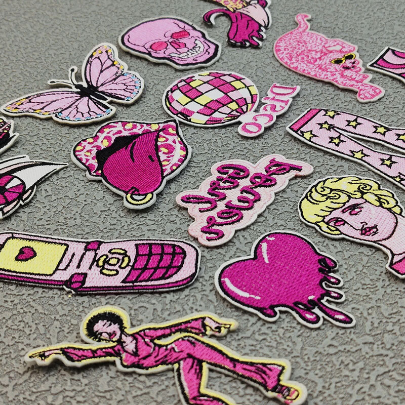Disco Embroidery Patch DIY Cloth Sticker Pink Supercar High Heels Badges Fusible Iron on Patches Akcesoria do ubrań Torba Kapelusz