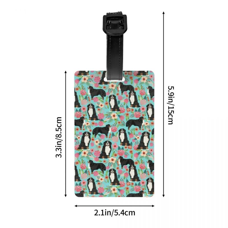 Custom Cute Bernese Mountain Dog Florals Luggage Tag With Name Card Animal Privacy Cover ID Label for Travel Bag Suitcase
