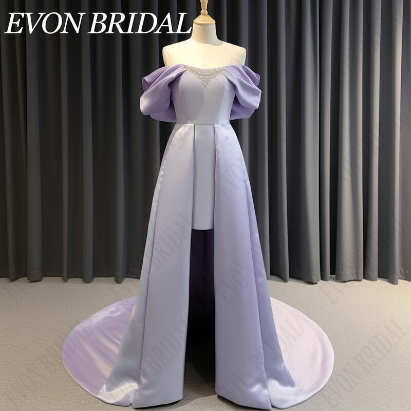 EVON Свадебные сиреневые атласные платья с бусинами для выпускного вечера элегантные арабские женские вечерние платья средней длины на шнуровке сзади Вечерние на заказ