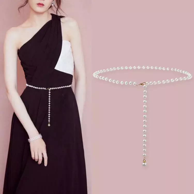 حزام من طبقة واحدة للنساء ، لؤلؤ تقليد بسيط ، سلسلة خصر مثيرة ، إكسسوار فستان عصري