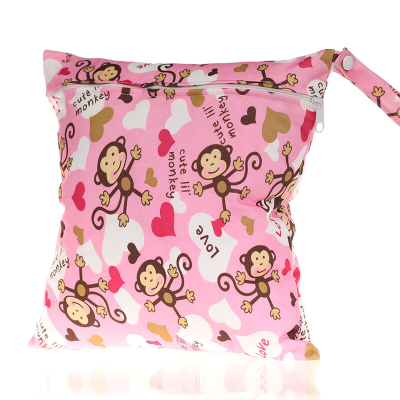 28X30cm New Waterproof Wet Bags Digital Print Diaper Bag Can Wash Urine Pouch Lovely Animal Pattern Single Zipper Nappy Bag