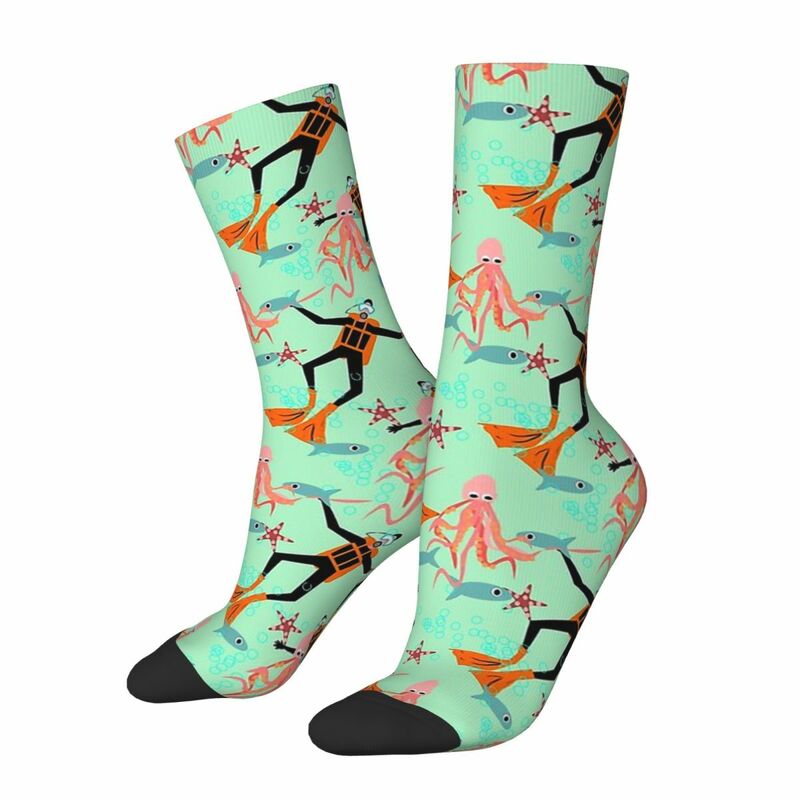 Счастливые забавные мужские носки для подводного плавания, забавный дизайн для дайвинга в стиле ретро Харадзюку, повседневные сумасшедшие носки в стиле хип-хоп для дайвинга, подарок