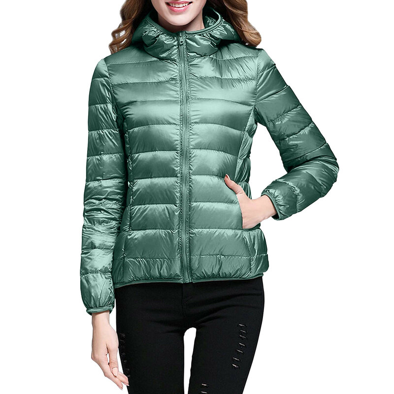 여성용 경량 다운 파카, 초경량 얇은 다운 재킷, 슬림 후드, 따뜻한 화이트 덕 다운 코트, 여성 아우터, 가을, 겨울