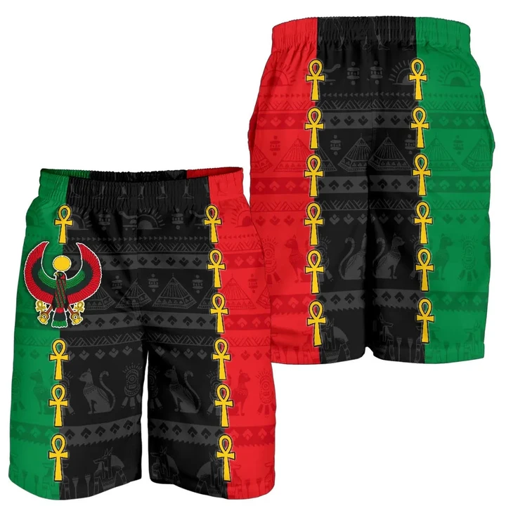 กางเกงขาสั้นพิมพ์ลาย3D ฟาโรห์อียิปต์แอฟริกาสำหรับผู้ชายกางเกงขาสั้นชายหาดฮาวาย