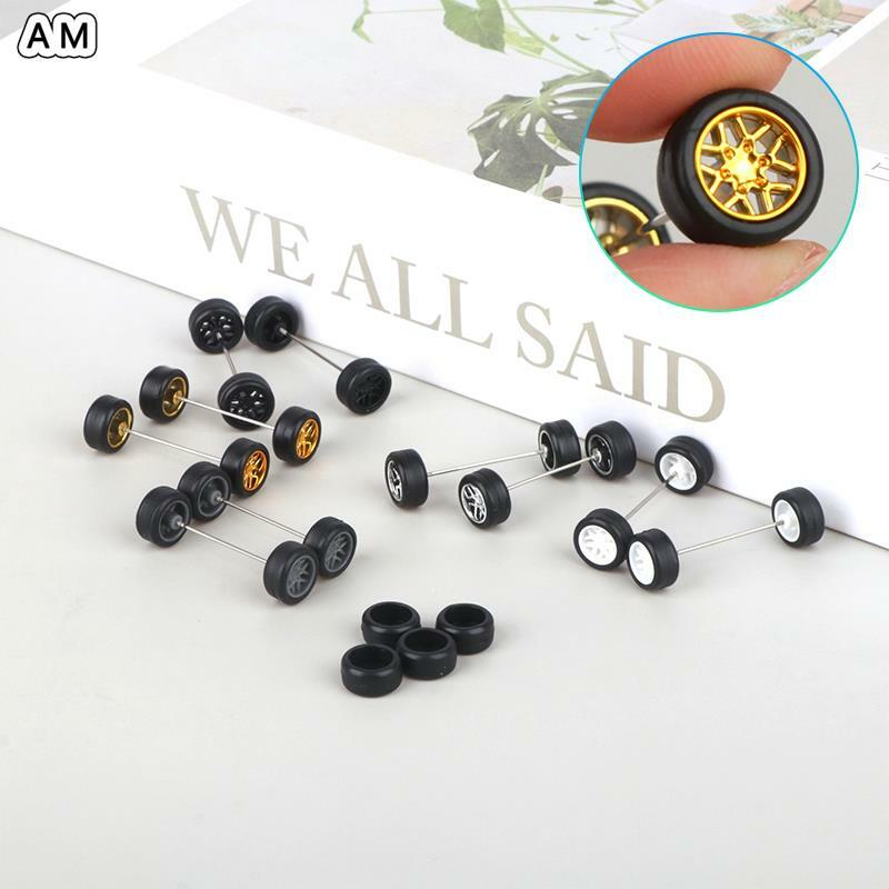 1Set 1:64 Car Wheels Tire Skin For Hotwheels Rubber Tire With Wheel Axle Model Car Modified Parts DIY Racing Vehicle Toys