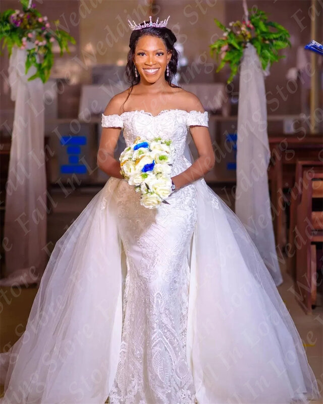 Robe de mariée sirène élégante pour femme, robe de mariée en fibre A-Line, robe de cour et de train, grande taille, nouveau, 2024