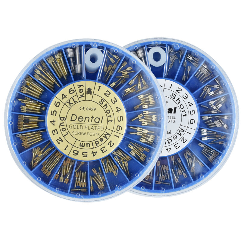Palo a vite dentale in acciaio inossidabile placcato oro Post a vite 120 pezzi materiali dentali per odontoiatria strumento dentista