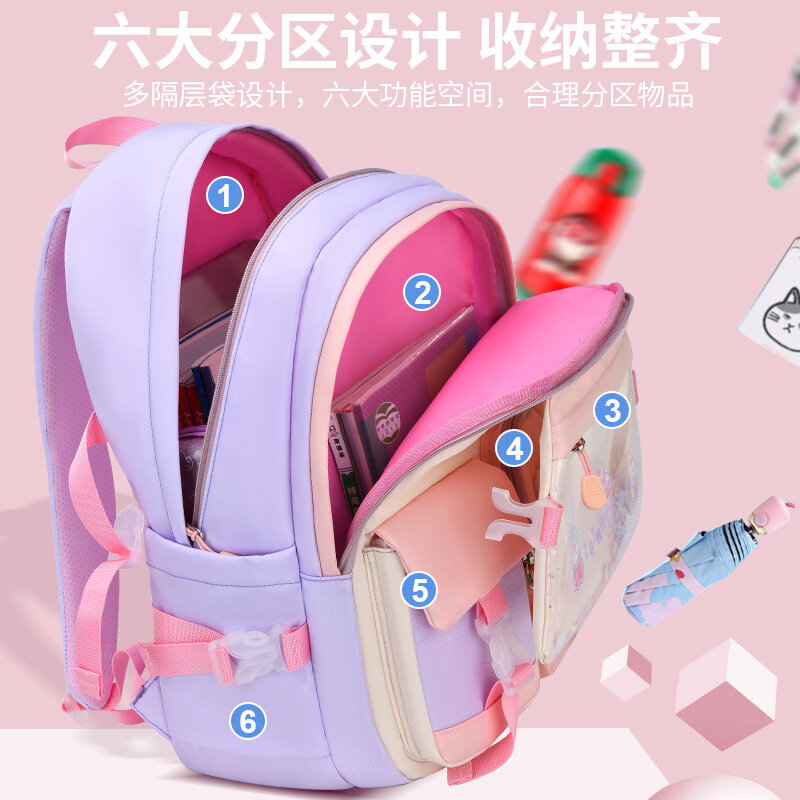 Новый школьный портфель для учеников начальной школы, милые Мультяшные ученики 1-3-6 классов, легкий контрастный рюкзак из материкового Китая