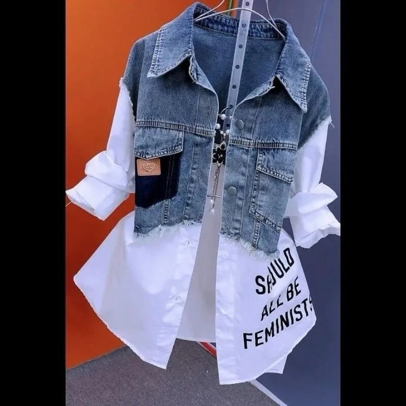 Jaqueta jeans listrada feminina, casaco de temperamento, costura sentido, primavera, verão, nova moda, 2021