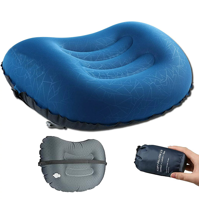Travesseiro inflável ultraleve para camping e caminhadas, travesseiro confortável e ultraleve para viagens e escritório, com design 3d, para escritório, apoio lombar