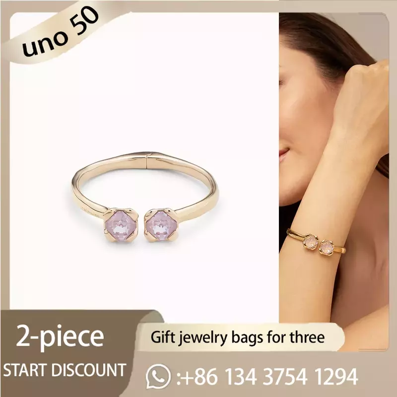 2024 UNO DE 50 925 wanita modis terjangkau gelang permata merah muda ganda perhiasan butik romantis