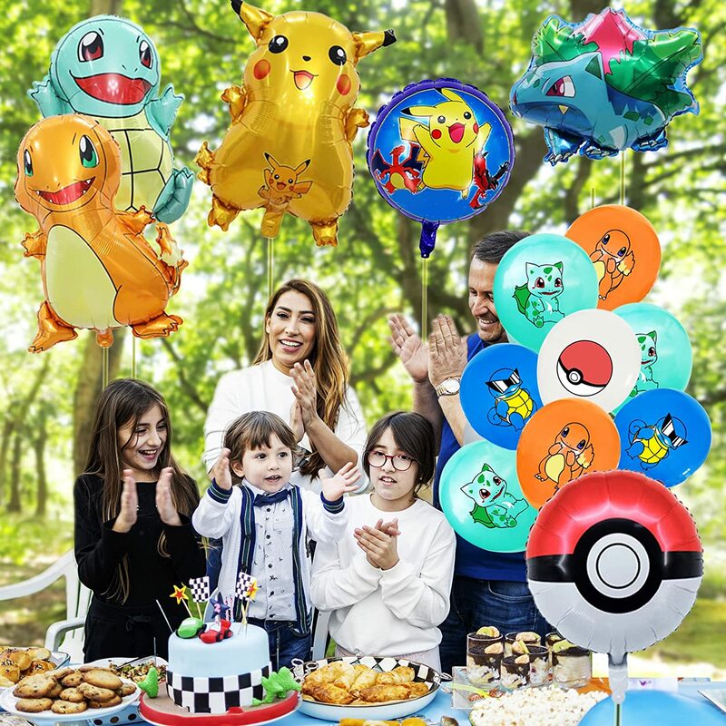 Suministros de fiesta de cumpleaños de Pokémon, decoración de fiesta de Pikachu, globos de papel de aluminio, vajilla, plato, servilleta, suministros para Baby Shower, juguete