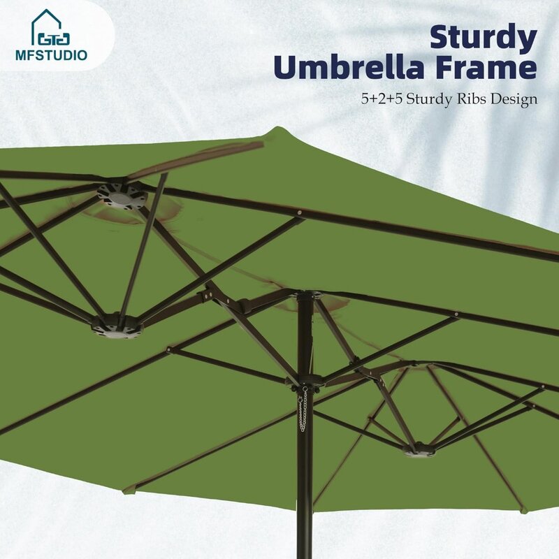 MFSTUDIO 양면 파티오 우산, 베이스 포함, 야외 대형 직사각형 시장 우산, 크랭크 핸들 포함, 15 피트