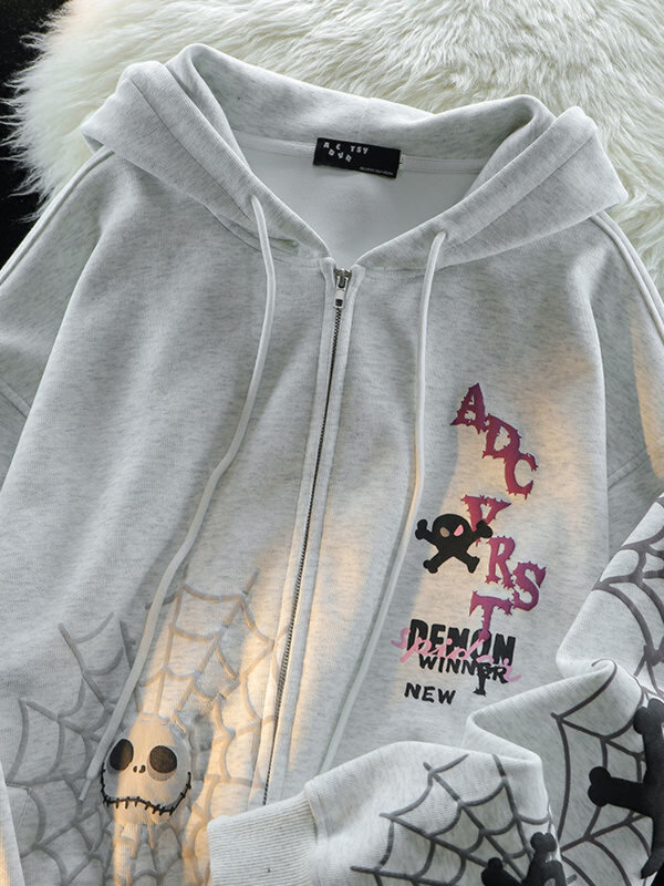 Deeptown Y2K felpe con stampa teschio gotico donna Grunge Hip Hop Zipper felpa oversize Harajuku Casual top giacche Streetwear