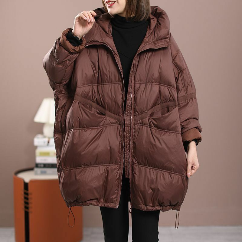Piumino 2023 nuovo stile da donna in piuma d'anatra bianca con coulisse con cappuccio versione coreana sciolto semplice e Versatile tendenza del cappotto