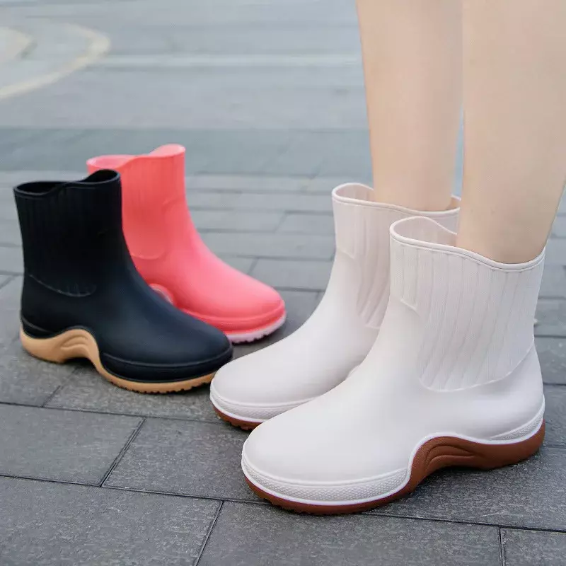 Botas de lluvia antideslizantes para mujer, zapatos impermeables, cómodos, cálidos, de goma, para uso diario, a la moda, 2024
