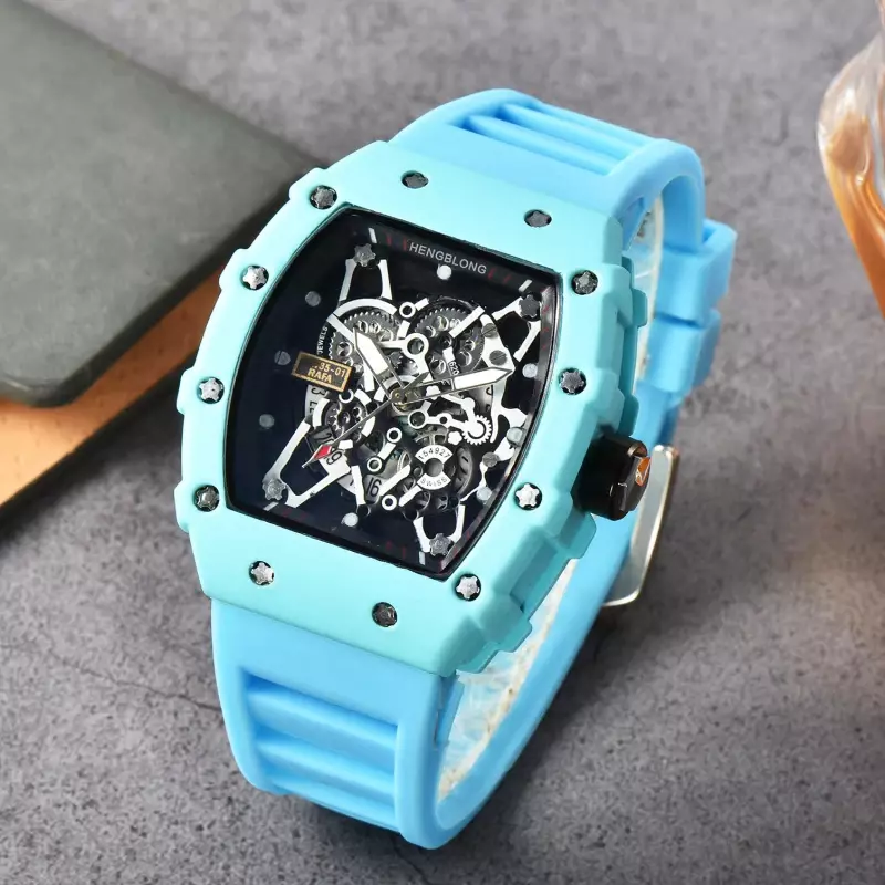 Relógio de quartzo de luxo masculino com pulseira de silicone, esqueleto, relógio de negócios, masculino, militar, esportivo, não mecânico