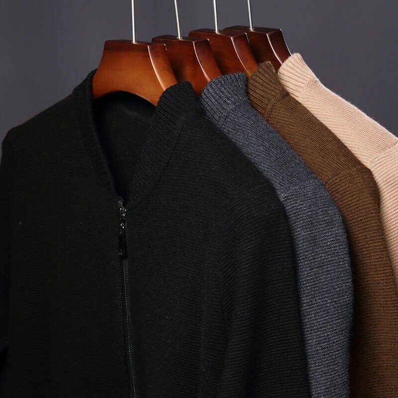 Cárdigan de punto para hombre, chaqueta de manga larga con cremallera y solapa, suéter, abrigo, novedad, primavera y otoño, 2021