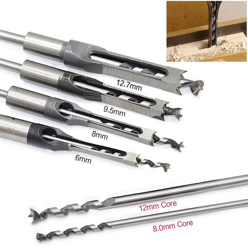 Woodworking Drill Core HSS Drill Tools Kit Sets Twist Drill Bit Square Auger Mortising Chisel Square Hole Extended Saw Hand Tool