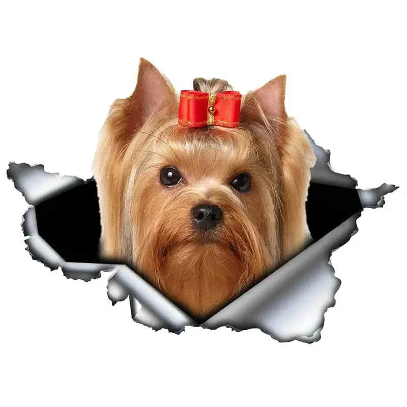 Neue Auto Aufkleber Yorkshire Terrier Haustier Hund Styling Persönlichkeit Aufkleber zerrissen Metall Vinyl Aufkleber Tier Auto Aufkleber Fenster Stoßstange