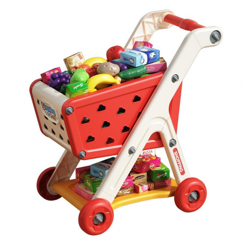 Carrello del supermercato giocattolo di ruolo per bambini carrello della spesa giocattolo con 25 accessori per frutta e verdura Mini carrello finta per ragazzi