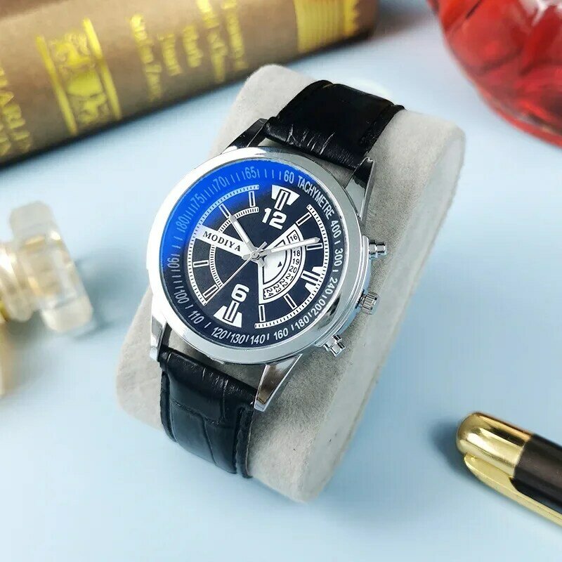 Relógio de pulso de quartzo estilo empresarial masculino, azul claro, moda casual, decoração de festa, presente para amigos, cinto