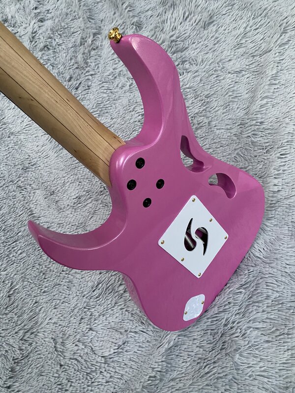 High-quality electric guitar, pink lacquer, pickup carved design, fretboard rose inlay, free shipping in stock